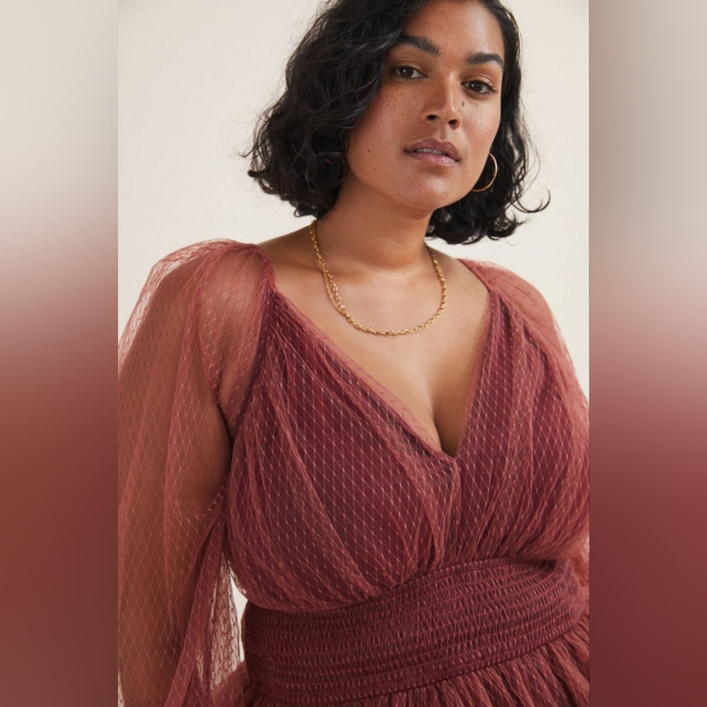 Anthropologie Tulle V-neck Blouse